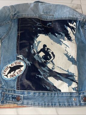 GAP Baja Surf Denim Jacket Light Blue Denim Jacket with Surf Patches